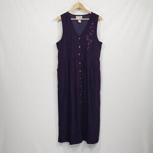 J.A. Studio Purple Embroidered Sleeveless Jumper Dress  Womens Medium Cottage